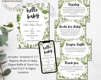Toile De Jouy, Oh Baby, Baby Shower Invite Set, Printable Invite, Editable Template, Instant Download, Vintage Pattern, Gender Neutral BA005