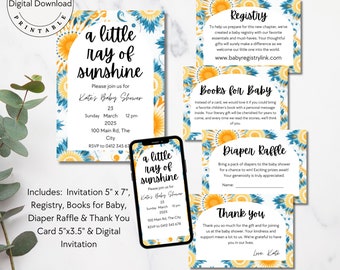 Ein kleiner Sonnenstrahl-Babyparty-Einladung, Boho Sonne, Babyparty-Paket, Sommer-Babyparty, printable einladen, digitale einladen BA002