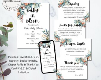 Editable Baby in Bloom Baby Shower Invitation Bundle, Spring Flowers Baby Shower Invite Pack, Boy Wildflower, Girl Wildflower, Natives 009