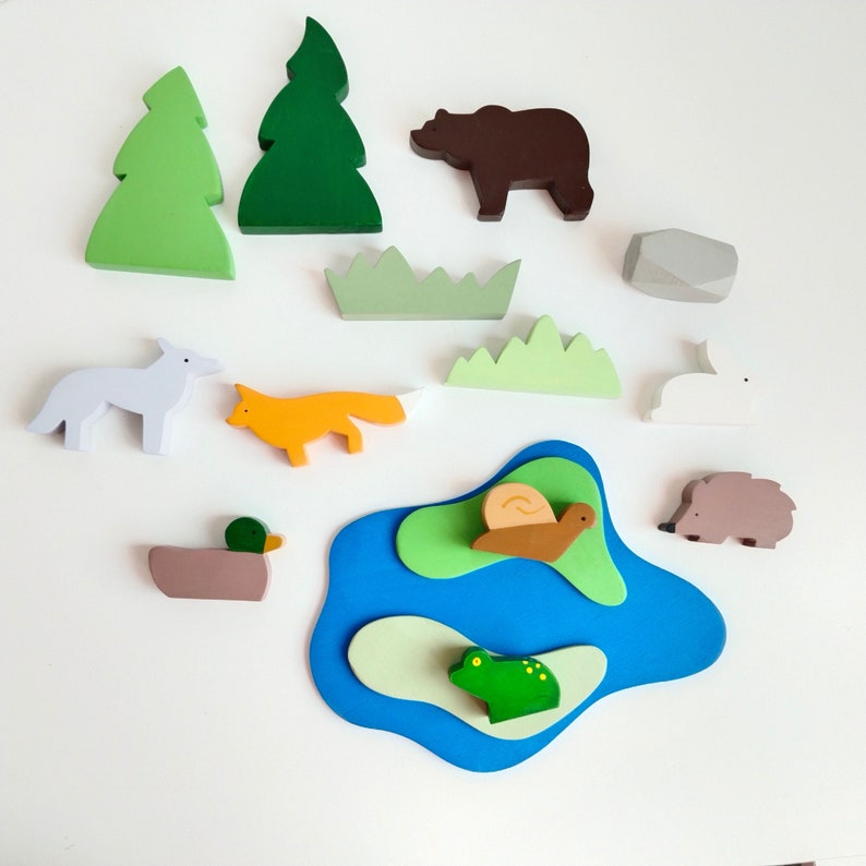 Handmade Wooden Toy Animals , Woodland Animals Figure , Forest Animals Toys Set , Birthday Gift For Kids , Kids Room Decor ,Montessori Toys zdjęcie 7