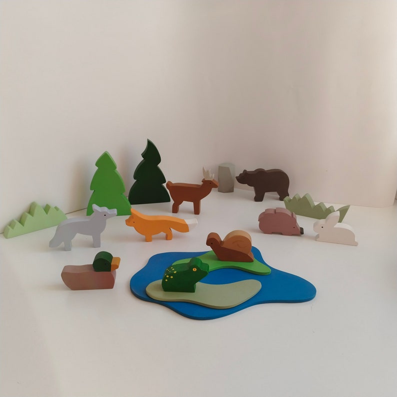 Handmade Wooden Toy Animals , Woodland Animals Figure , Forest Animals Toys Set , Birthday Gift For Kids , Kids Room Decor ,Montessori Toys zdjęcie 10