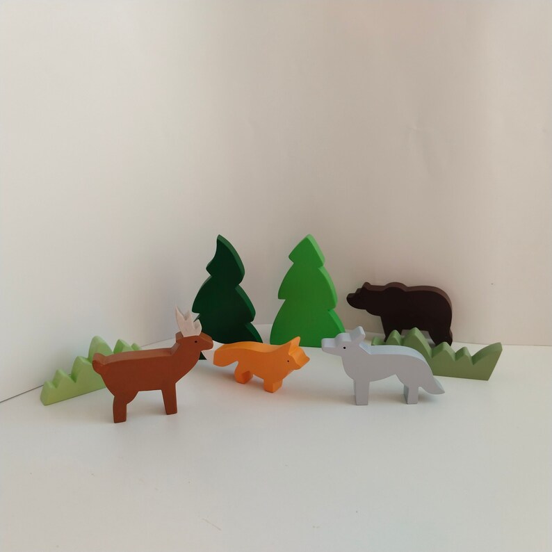 Handmade Wooden Toy Animals , Woodland Animals Figure , Forest Animals Toys Set , Birthday Gift For Kids , Kids Room Decor ,Montessori Toys zdjęcie 9