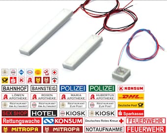 H0 Gauge Signs Illuminated - Many Designs - LED Neon Signs - 1-87 Model Railway Accessories