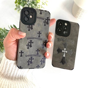Chrome Hearts Gothic Y2K Cross Leather iPhone Case, Grunge halloween Phone Case, Goth Protective Shockproof Phone Cover, Cell Phone Case