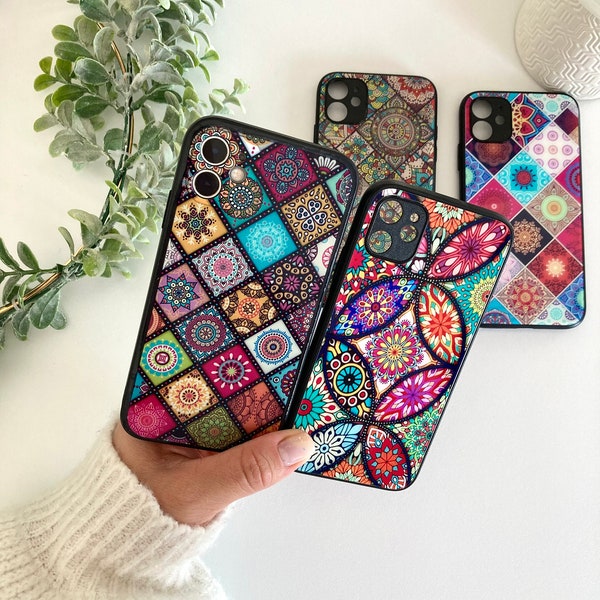 Mandala Bohemian Hippie style Flower Art Phone case Retro Lattice Totem Pattern Phone Case For iPhone 15-7 Pro Max Mini X XR XS max case