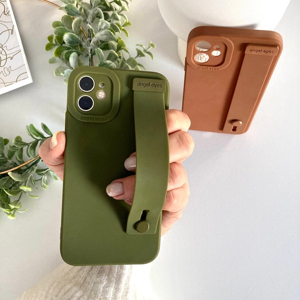 Étui pour iPhone pastel simple avec dragonne, étui pour téléphone à bandoulière tendance, coque de protection pour téléphone élégante couleur tendance, étui pour téléphone portable solide