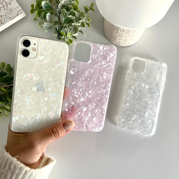 Cute Bling Shell SEASHELL Glossy Shiney Phone Case, Gradient Holographic iPhone Case, Reflective Korean Aesthetic Custom Cover