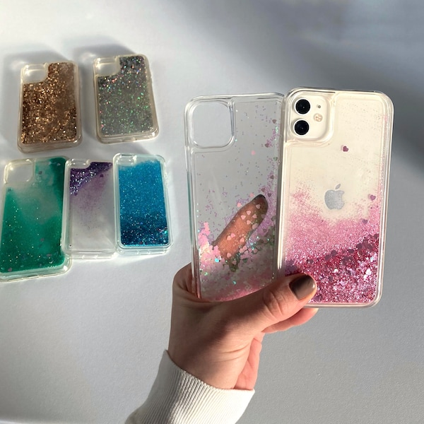 Glitter Liquid iPhone Case For 15pro max - 7 plus Phone Cases and Samsung S20-S24 Plus, Colorful Sparkling Diamond Quicksand Cover