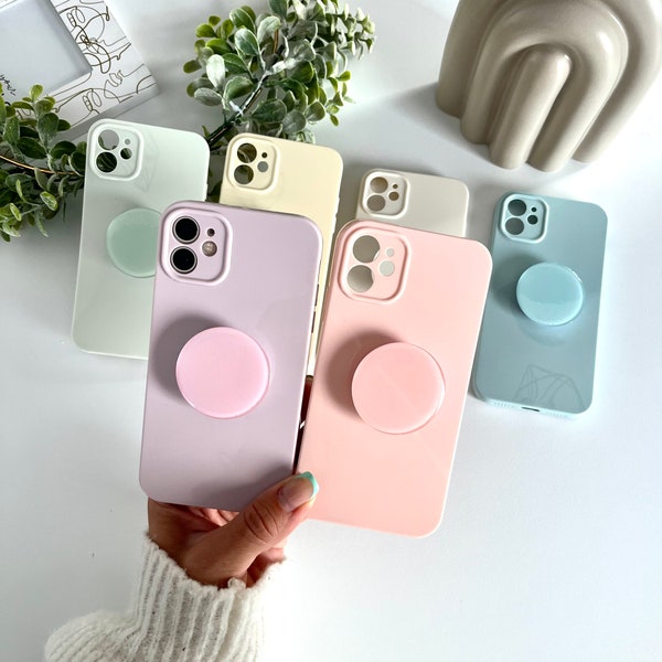 Coque pour iPhone en silicone souple de couleur pastel avec support pour sangle, coque de téléphone personnalisée 11 12 13 14 15 Pro Max Mini-iPhone 7 Coque minimaliste