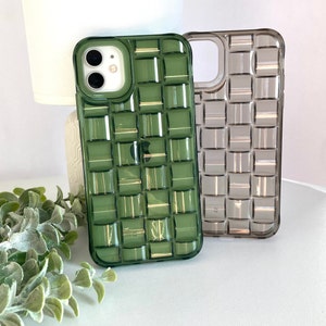 Squares Weave 3D Texture Matte iPhone Case, Clear Phone Charm, Protective Shockproof Cell Phone case, Tough Groovy Print Trendy Casing