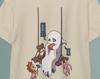 Ghost on Swing T-Shirt | Cute Ghost Shirt, Halloween Shirt, Halloween Boo, Halloween Costume, Spooky Season Shirt, Halloween Party Tee