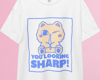 Harajuku Knife Cat T-Shirt: Pastel Goth Kawaii Clothing