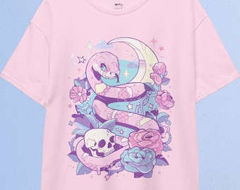 Pastel Goth Snake with Skull T-Shirt | Pastel Goth, Kawaii Clothes, Yami Kawaii, Harajuku Clothing, Kawaii Goth, Creepy Cute Shirt, Witchy