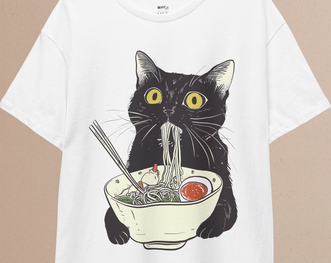 Ramen Cat T-Shirt: Kawaii Anime Kitty Tee, Foodie Gift