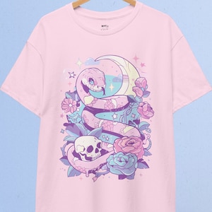 パステルゴス スネークTシャツ：かわいいスカル＆ローズ