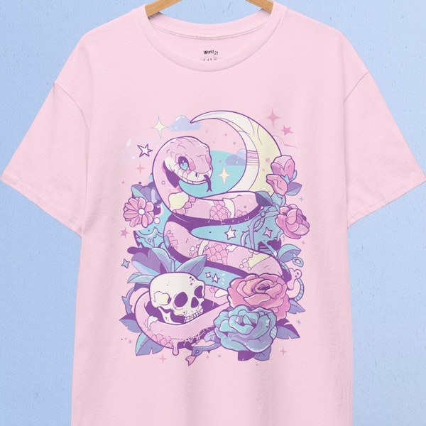 Pastel Goth Snake with Skull T-Shirt | Pastel Goth, Kawaii Clothes, Yami Kawaii, Harajuku Clothing, Kawaii Goth, Creepy Cute Shirt, Witchy