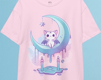 Cat with Melting Moon T-Shirt | Pastel Goth, Kawaii Clothes, Yami Kawaii Shirt, Harajuku Clothing, Kawaii Goth, Creepy Cute Shirt, Witchy