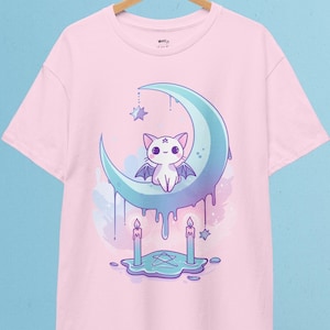 Melting Moon Cat-T-shirt: pastel goth kawaii yami-stijl