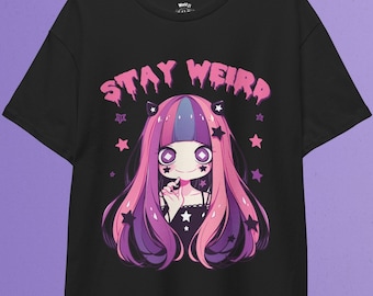 Maglietta Stay Weird: Ragazza Anime Gotica Pastello Kawaii Y2K
