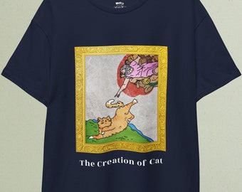 T-shirt drôle de chat | Création d'Adam, chemise chat, chemise chat drôle, chemise amoureux des chats, cadeaux rigolos, Michel-Ange, chemise art meme, chemise chat mignon