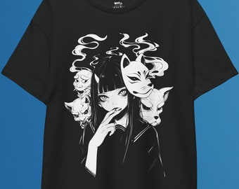 Kitsune Mask T-Shirt: 90s Anime Girl, Harajuku Fashion