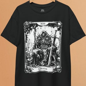 DEATH タロットカード T シャツ | デス シャツ、スケルトン シャツ、魔女の服、オカルト服、ゴシック オルタナティブ シャツ、タロット シャツ、グランジ服