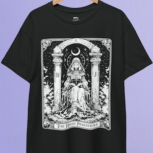 Camiseta de la carta del tarot LA SACERDOTISA / Camiseta del tarot, camiseta gótica, brujería, arcanos mayores, camiseta de la suma sacerdotisa, ropa oculta, camiseta grunge