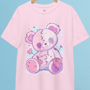 T-shirt pastelkleurige gotische teddybeer | Yami Kawaii-kleding