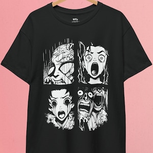 Anime Horror T-Shirt: Spooky Manga Faces, Harajuku Streetwear