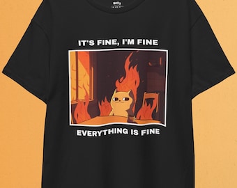 Funny Cat "It's Fine" Shirt - Introvert Anime Tee