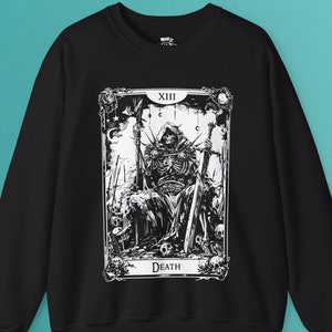 DEATH タロット カード スウェットシャツ | デス スウェットシャツ、スケルトン スウェットシャツ、魔女の服、オカルト服、ゴシック服、タロット シャツ