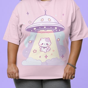 UFO Cat T-Shirt | Pastel Goth, Kawaii Cat Shirt, UFO Shirt, Kawaii Clothes, Harajuku Clothing, Kawaii Goth, Funny Cat Shirt, Cat Lover Gifts, S to 5XL, Plus Size Clothing, Unisex Shirt, Graphic T-shirts, Gift For Her, Gift For Him, E Girl Clothing