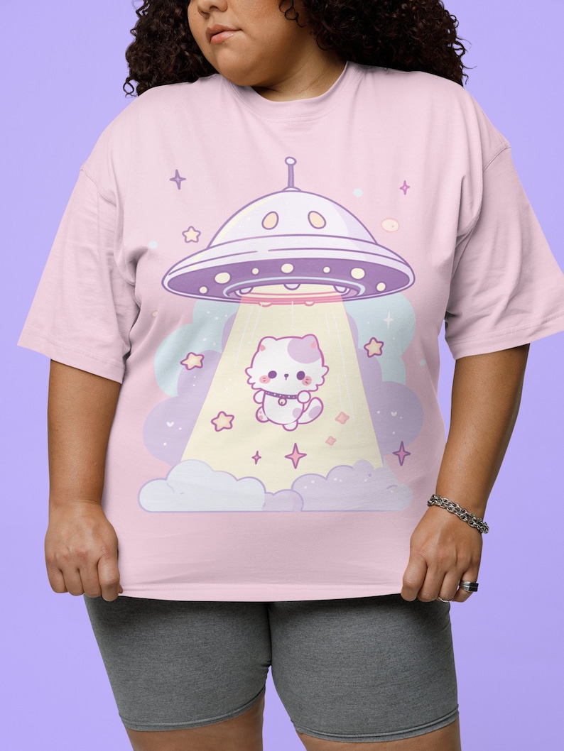 UFO Cat T-Shirt | Pastel Goth, Kawaii Cat Shirt, UFO Shirt, Kawaii Clothes, Harajuku Clothing, Kawaii Goth, Funny Cat Shirt, Cat Lover Gifts, S to 5XL, Plus Size Clothing, Unisex Shirt, Graphic T-shirts, Gift For Her, Gift For Him, E Girl Clothing