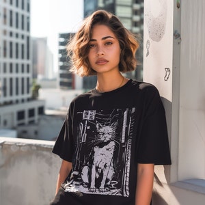Edgy Cat T-Shirt | Cat T-Shirt, Weirdcore, Edgy Clothes, Dark Aesthetic, Animal Lover Shirt, Grunge Clothing, Alt Clothing, Trippy Shirt, S to 5XL, Plus Size Clothing, Unisex Shirt, Graphic T-shirts, Gift For Her, Gift For Him, E Girl Clothing