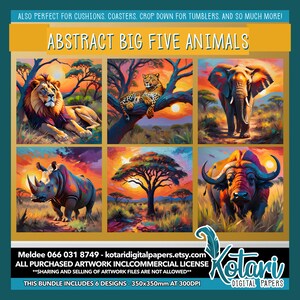 Abstract Big 5 Animals - 6 Designs - Textured Painted Background - Soft Tones