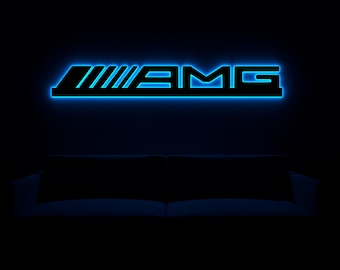 AMG LED Sign, Mercedes Wall Art, Glowing Car Logo Decor, Garage Light Panel, Automotive Gift, Man Cave Lighting, AMG Logo Art