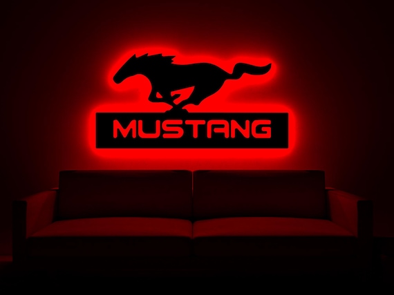 Mustang LED Sign, Ford Car Wall Art, Glowing Logo Decor