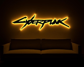Cyberpunk 2077 LED Sign, Glowing Logo Wall Art, Johnny Silverhand Room Decor, Futuristic Game Gift, Gamer Lighted, Afterlife, CD Projekt Red