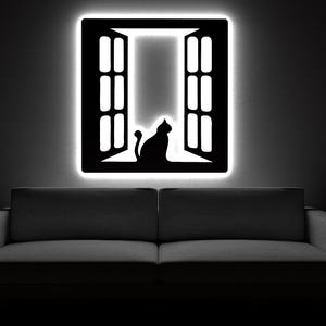 Cat in the Window LED Wall Art, Cat Lover Decor, Animal Wall Hanging, Lighted Wall Art, Home Decor for Cat Lovers, Gift for Pet Owners