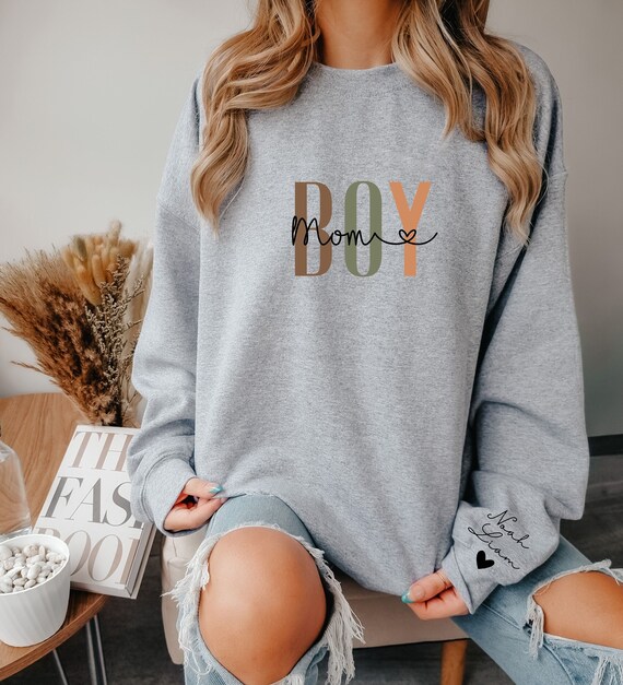 Personalized Boy Mom Sweatshirt With Kid Name Momma Sweatshirt Presents for Mom Expecting Mom Gift Boy Mama Sweatshirt Name on Sleeve Etsy Canada