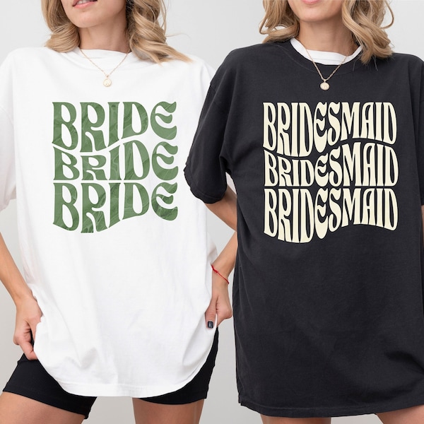 Retro Bride Shirt, Bachelorette Party, Bridesmaid, Team Bride, Bridesbabe, Getting Ready Shirt Set, Bridal Party, Shirts pink, Shirts Green