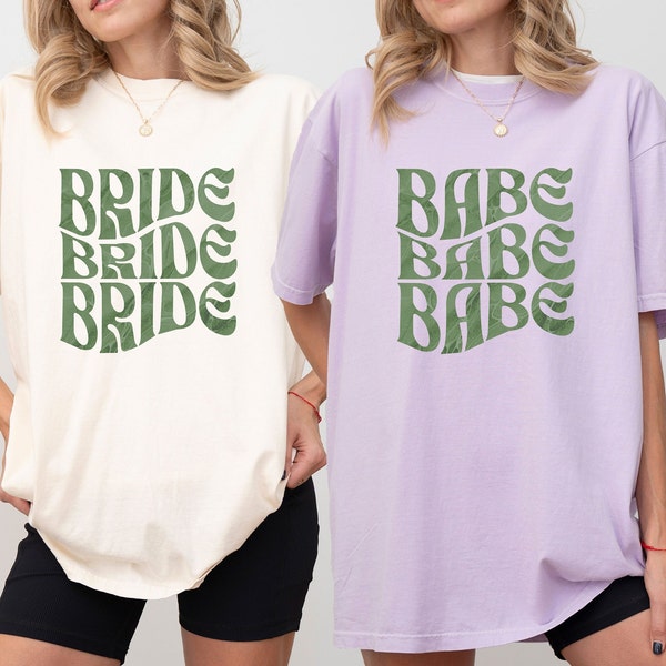 Retro Bride Shirt, Bachelorette Party, Bridesmaid, Team Bride, Bridesbabe, Getting Ready Shirt Set, Bridal Party, Shirts Violet, Green