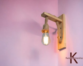 Modern Rustic Design Wooden Wall Lamp, Handmade Rope Vintage and Rustic Design Home Lighting, Home Gift, Sconce, Unique Lighting