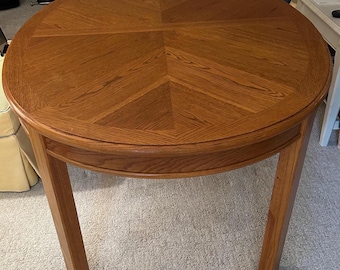 Vintage 1987 Thomasville Oval Dining Room Table – Solid Oak, Parquet Top, Traditional Style, Classic Dining Room Furniture