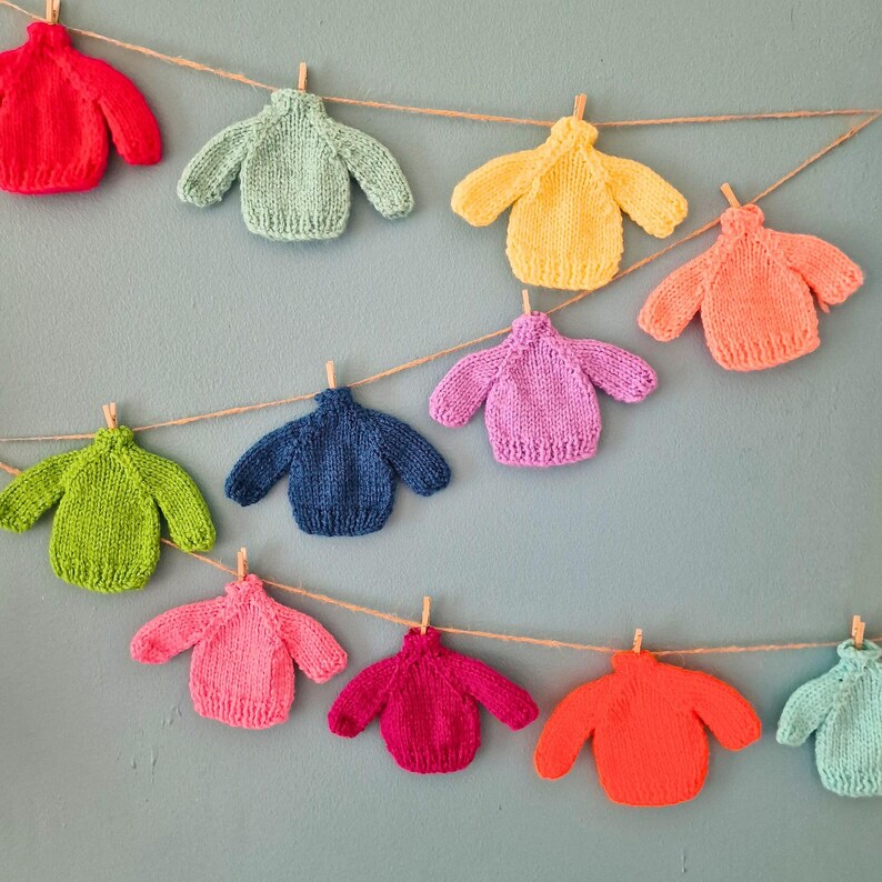Beginners Knitting Kit, Knit Your Own Mini Jumper Bunting, Tiny Knits