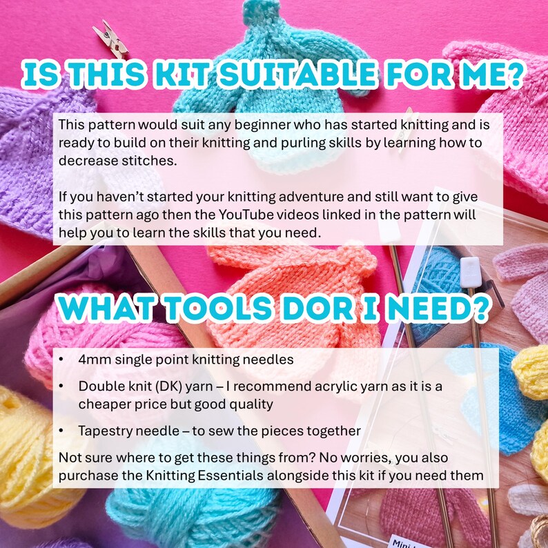 Beginners Knitting Kit, Knit Your Own Mini Jumper Bunting, Tiny Knits