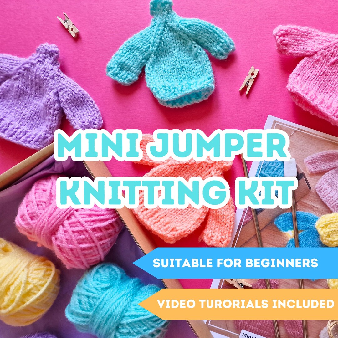 Beginners Knitting Kit, Knit Your Own Mini Jumper Bunting, Tiny Knits