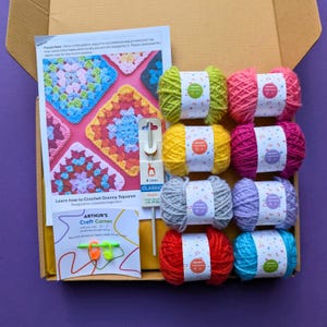 Beginner Crochet Granny Square Kit: Acrylic Yarn, Video Tutorials