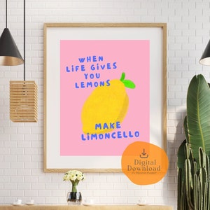 Lemon Art Print, Limoncello, wanneer het leven je citroenen geeft, digitale download, keukenkunstprint, barkarafdrukken, trendy kunst aan de muur
