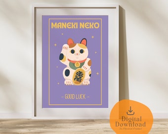 Orange 'good Luck' Cat Maneki Neko Japanese Style Original